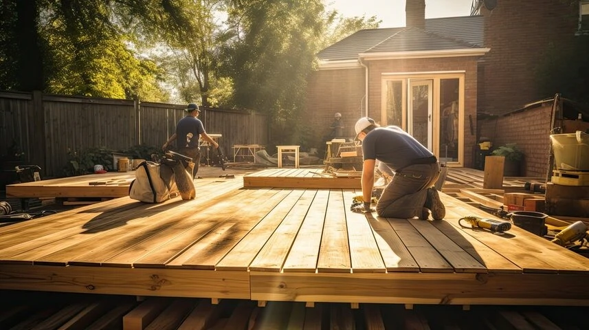 Old backyard deck being replaced with a new modern outdoor deck structure in Orlando